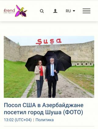 Ադրբեջաբում ԱՄՆ դեսպանն առաջին անգամ այցելեց Շուշի