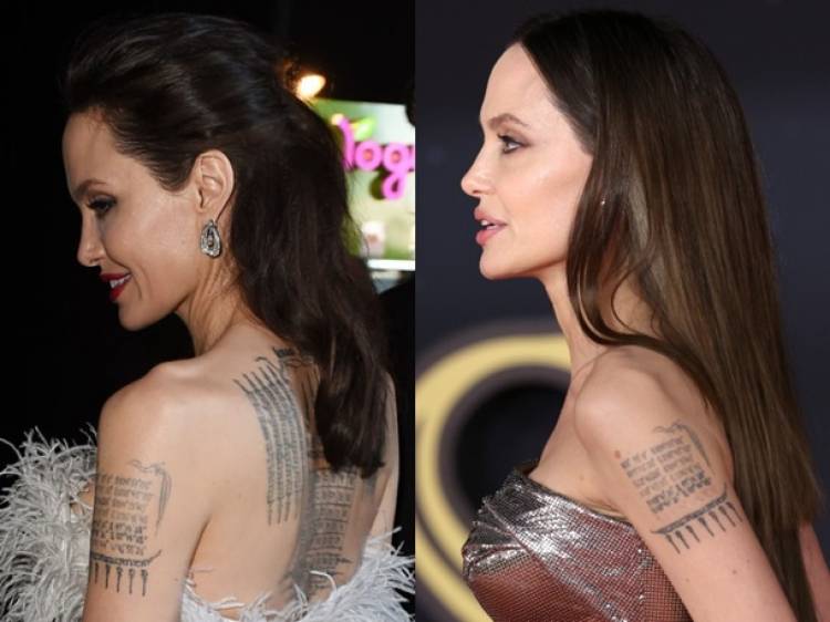 Татуировка на плече левой руки Анджелины Джоли